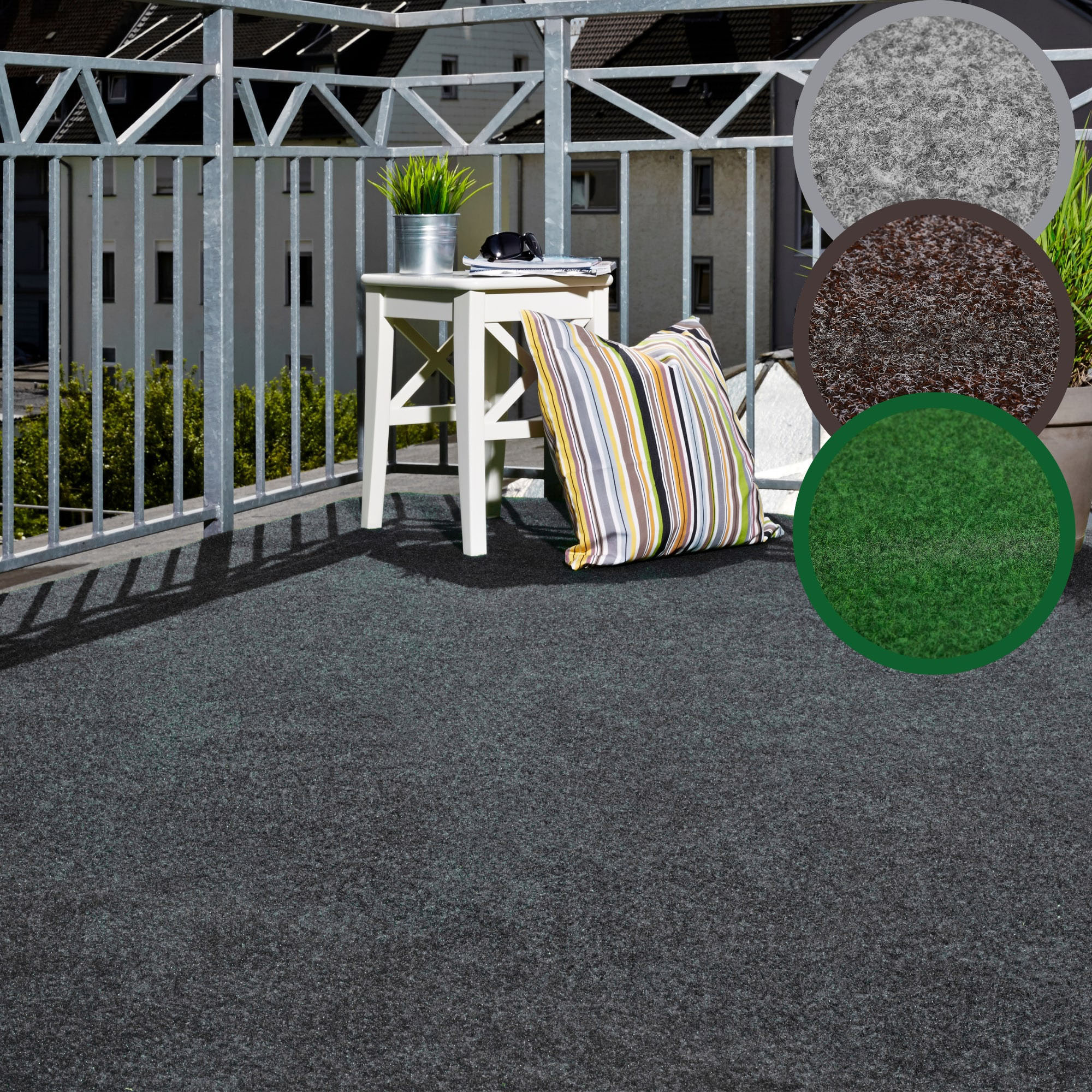 Kunstrasen ANDIAMO "Aberdeen, Made in Belgium", grau (anthrazit), B:200cm H:10mm L:1.400cm, Nadelfilz, Teppiche, mit Drainagenoppen, für Balkon, Terrasse, Wintergarten, Nadelfilz