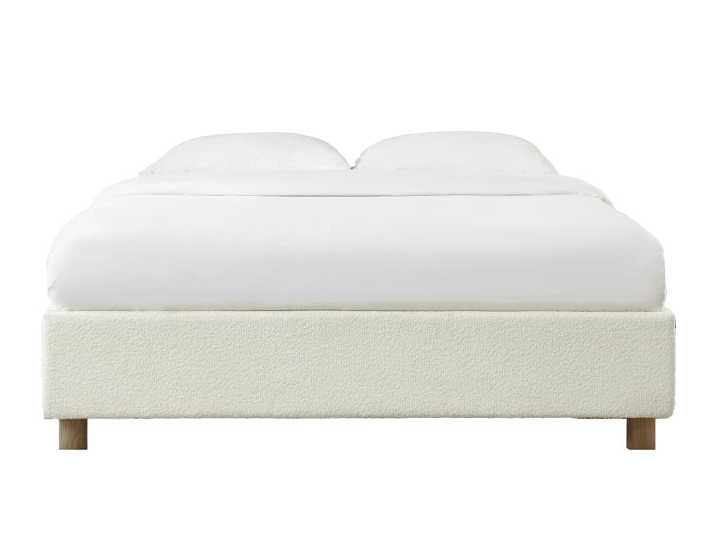 Lit coffre tissu bouclettes écru 160x200 sommier ecru