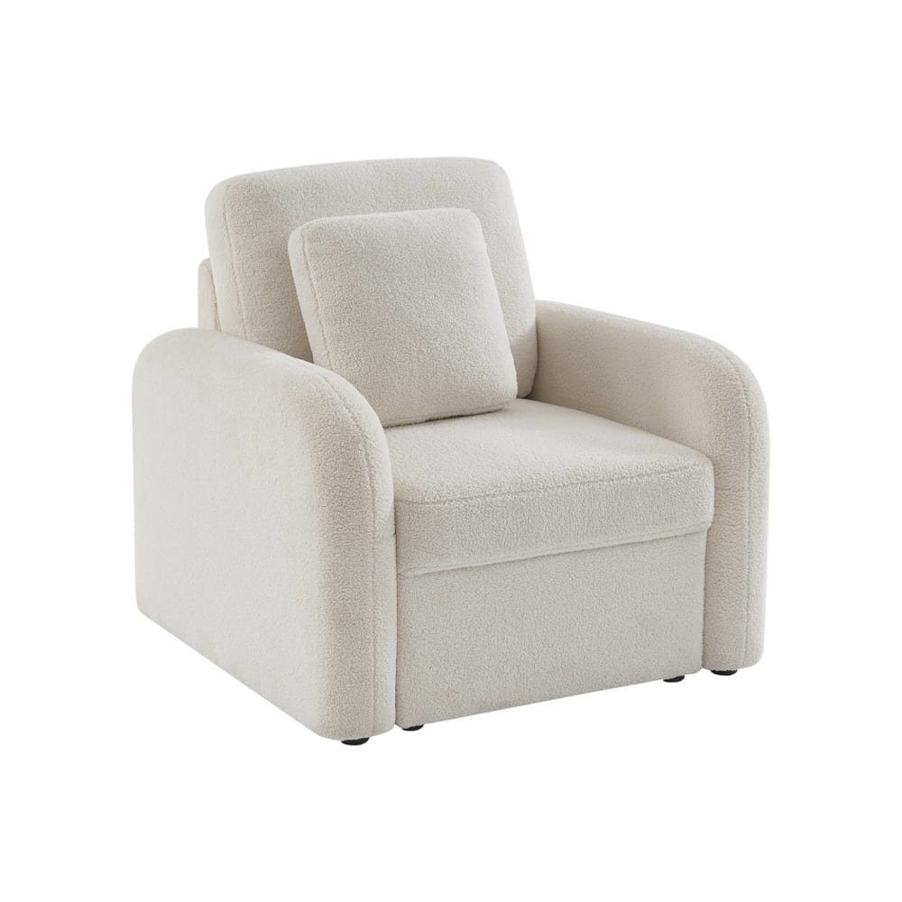 Fauteuil tissu bouclette crème, lignes arrondies