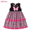 DXBOU- Robe en coton imprimé léopard pour filles robes de dessin animé papillon pour enfants robe