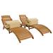 Outdoor Patio Wood Portable Extended Chaise Lounge Set with Foldable Tea Table for Balcony