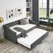 Twin Size Daybed with Twin Size Trundle Upholstered Tufted Sofa Bed, with Button On Back and Copper Nail On Waved Shape Arms