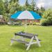 Outdoor Wooden Kids Picnic Table With Umbrella, Convertible Sand&Water