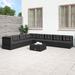 vidaXL 7 Piece Patio Lounge Set with Cushions Black Poly Rattan - 21.3" x 21.3" x 9.6"/15"/19.7"/21.7"