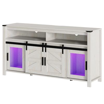 LED Farmhouse Entertainment Center with Mesh and Barn Doors, 31" H