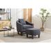 Modern Livingroom Linen Accent Chair Barrel Chair with Ottoman Wood Frame Club Chair Tufted Seat Back Leisure Arm Chair