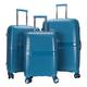 Flex 3pc Hard Shell Suitcase Set Lightweight Suitcase Set PP 3 Piece Luggage Set, Cabin & Hold Luggage Aluminium Trolley - 4 Wheel Waterproof Suitcases, Built in Lock (Blue, Full Set)