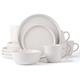 Arora SKUGGA Round Stoneware 16pc Dinnerware Set of 4, Dinner Plates, Side Plates, Cereal Bowls, Mugs - Matte White (466817)