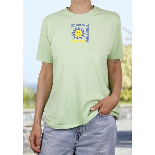 T-Shirt CAPELLI NEW YORK Gr. M, grün (light green) Damen Shirts mit Peace Zeichen Rückendruck - Smiley Word Collection