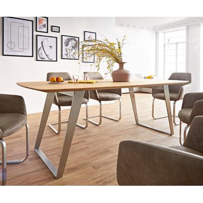 DELIFE Esstisch Edge Boot 200x100x2,5-3 Eiche Natur Edelstahl Schräg Schweizer Kante, Esstische Image