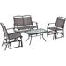Costway 4 Piece Patio Glider Conversation Set with Tempered Glass Table Top-Brown