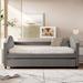 Full Size Upholstered Daybed with Trundle for Small Space, Wooden Sofa Bedframe w/Wood Slat Support, No Box Spring Needed, Grey