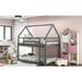 Twin Over Twin Low Bunk Bed with Roof and Built-in Ladder, Wood Frame House Bunk Bed for Kids and Teens, Gray