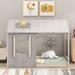 Solid Wood House-Shaped Twin Platform Bed Frame with Roof and Window for Kids Bedroom, Whimsical House Design,Antique Grey White