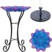 Hand-Painted Glass Bowl Bird Bath w/Solar Fountain