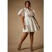 Plus Size Women's Bridal by ELOQUII Exaggerated Sleeve Button Dress in True White (Size 22)