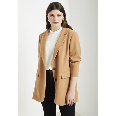 Plus Size Women's The 365 Semi Stretch Two Button Blazer by ELOQUII in Biscuit (Size 16)