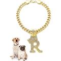 Icemond Rhinestone Studded Initial Pendant 18 Cuban Chain Fashion Costume Jewelry Necklace for Dogs Cats in Gold Rhodium Tone