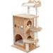 Cat Tree Wooden Multi-Level Cat Tower with 2 Cozy Condos Luxury Perch and Interactive Dangling Balls - Deeper Version of Cat Sky Castle Beige