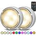 LED Puck Lights with Remote Control Battery Operated Wireless Closet Lights Under Cabinet Lights Stick on Tap Light Push Lights Color Changing Under Counter Lights for Kitchen 2 Pack - White