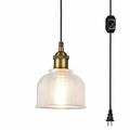 FSLiving Hanging Swag Lamp no Wiring Needed Portable Pendant Light with 15ft Plug-in UL Dimmable Black Cord Glass Plug in Lamp Nordic Minimalist for Kitchen Island Customizable Clear - 1 Light