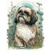 Shih Tzu Dog with Wildflowers Modern Art Nouveau Inspired Illustration Large Wall Art Poster Print Thick Paper 18X24 Inch