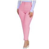 Reduce Price Hfyihgf Women s Cropped Dress Pants with Pockets Business Office Casual Pleated High Waist Slim Fit Pencil Pants for Work Trousers(Pink L)