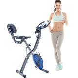 Folding Exercise Bike Indoor Recumbent Exercise Bikes Fitness Upright and Recumbent X-Bike with 10-Level Adjustable Resistance Arm Bands and Backrest Blue