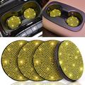 Yellow Car Cup Holder Coaster 4 Pack Crystal Rhinestone Bling Car Coaster Universal 2.75 Inch Anti-Slip Shockproof Car Cup Coaster Auto Interior Accessories for Women Girl Yellow