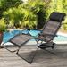 Bilot Folding Recliner Chair Adjustable Patio Lounge Chaise Outdoor Wicker Rattan Furniture with Cup Holder and Pillow for Poolside Yard Beach (Gradient Brown)