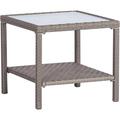 Bilot Furniture Outdoor Patio Table Iron Frame Grey Wicker Coffee Table Square Side Table Tempered Glass Top