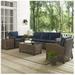 Modern Marketing Concepts Bradenton Outdoor Wicker Sofa Conversation Set with Navy Cushions - 5 Piece
