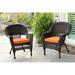 Jeco W00201-2-FS016-CS Espresso Wicker Chair with Orange Cushion - Set of 2