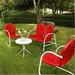 Crosley Furniture Griffith 4 Piece Metal Outdoor Conversation Seating Set - Loveseat and 2 Chairs in Red Finish with Side Table in White Finish