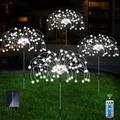 4 Pack Solar Garden Lights Outdoor 120 LED Copper Wire Waterproof Solar Garden Fireworks Lamp with Remote 8 Modes Decorative Sparkles Stake Landscape Light for Garden Pathway Lawn Decor (Cool White)