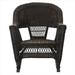 Jeco W00201R-A-2-RCES011 3 Piece Espresso Rocker Wicker Chair Set With Blue Cushion