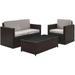 Palm Harbor 3-Piece Outdoor Wicker Conversation Set with Grey Cushions - Brown