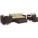 Palm Harbor 5Pc Outdoor Wicker Sofa Set Sand/Brown - Sofa Side Table Coffee Table & 2 Swivel Chairs