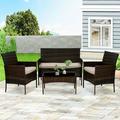 Patio Wicker Furniture Sets Garden Conversation Set Outdoor Wicker Sofa Sets 4pc with Soft Cushion and Glass Table Rattan Chair Garden Furniture Sets for Backyard Lawn Porch Poolside Balcony