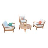 Napa 4 Pc Lounge Chair Set: 3 Lounge Chairs & 46 Sack Round Coffee Table With Cushions in Sunbrela Fabric #57003 Canvas White
