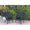 Jeco W00214-C-2-FS017 Windsor Black Resin Wicker Chair with Black Cushion - Set of 2