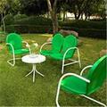 Crosley Furniture Griffith 4 Piece Metal Outdoor Conversation Seating Set - Loveseat and 2 Chairs in Grasshopper Greeen Finish with Side Table in White Finish