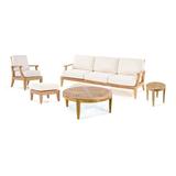 Lagos 5 Pc Sofa Set: Sofa Lounge Chair Ottoman 39 Round Coffee Table & 22 Round Side Table With Cushions in Sunbrela Fabric #57003 Canvas White