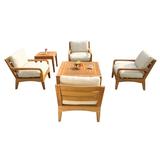 Noida 6 Pc Lounge Chair Set: 4 Lounge Chairs Coffee Table & Side Table With Cushions in Sunbrela Fabric #57003 Canvas White