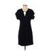 Halston Heritage Casual Dress - Mini V Neck Short sleeves: Black Solid Dresses - Women's Size 2