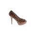 Enzo Angiolini Heels: Slip On Platform Cocktail Brown Animal Print Shoes - Women's Size 7 1/2 - Peep Toe - Animal Print Wash
