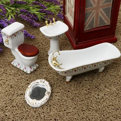 Mini meubles en porcelaine HOSet maison de courses toilette florale baignoire et bassin #2 1/12