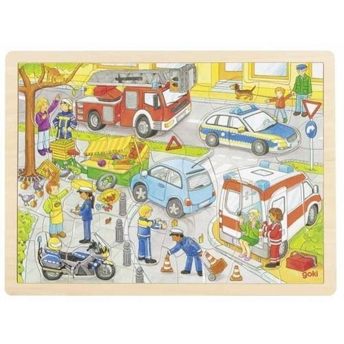 Goki 57429 - Einlegepuzzle, Polizeieinsatz, Holz, Puzzle, 56 Teile - Gollnest & Kiesel