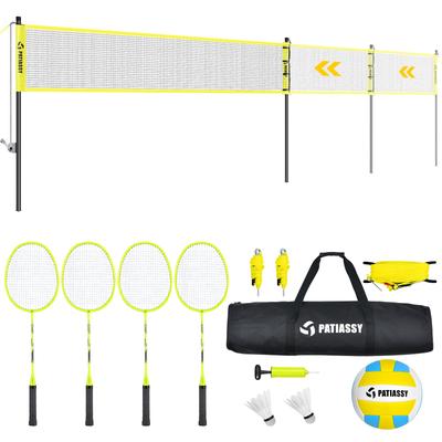 Patiassy 32ft, 26ft and 20ft Width and Height Adjustable Volleyball and Badminton Combo Set with Net