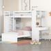 Twin/Full Size Loft Bed with Platform Down Bed, Wardrobe and Desk, Solid Wood Loft Bed Frame with Shelves for Kids Teens